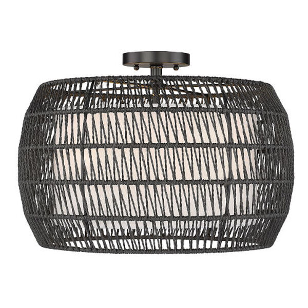 Everly Matte Black Four-Light Semi-Flush Mount with Rattan Shade, image 1
